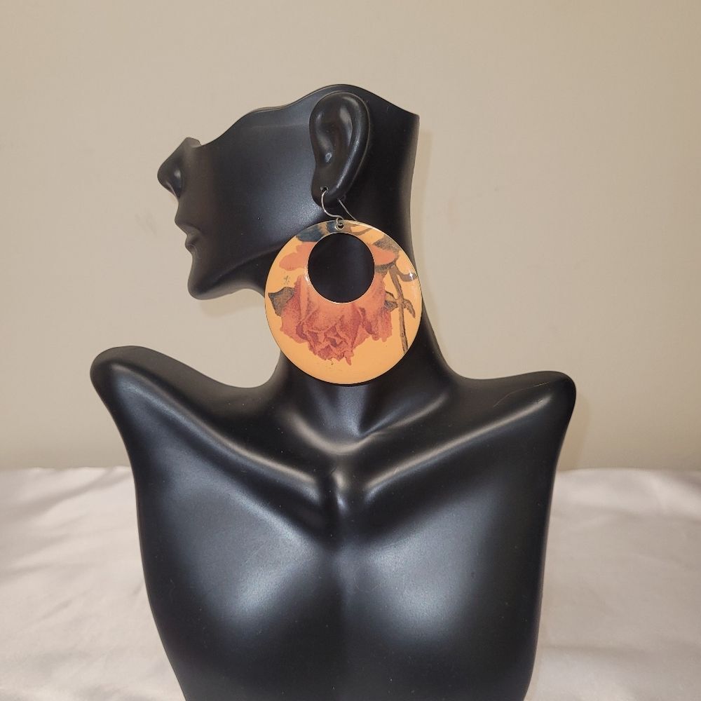 Floral Orange Hoop Earrings
